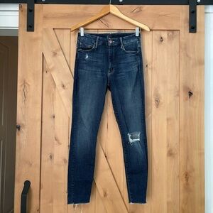 MOTHER High Waisted Looker Ankle Fray Cat Attack Size 27 Distressed Raw Hem